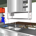 Commercial Kitchen Featuring Stainless Steel Workstations Tile Walls And Staff Working