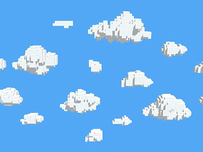 Scenic Park Landscape With White Pixel Clouds In Blue Sky 3d model