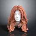 Realistic Human Head Model With Long Orange Curly Hair Features And Details