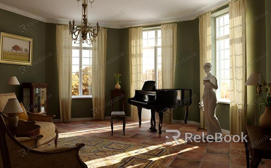 European Piano Room Living Room model