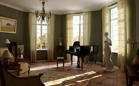 European Piano Room Living Room 3d model