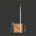 Wooden Crate and Striped Barricade with Red Octagonal Sign Decor Items