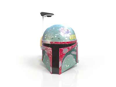 Detailed Boba Fett Helmet With Green Red Paint And Weathered Surface Design 3d model