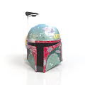 Detailed Boba Fett Helmet With Green Red Paint And Weathered Surface Design