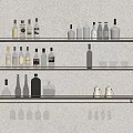 Wall Mounted Multi Tiered Wine Rack with Various Liquor Bottles Glassware and LED Lighting