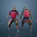 Detailed Traditional Japanese Samurai Armor With Sword Front And Back View