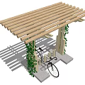 Wooden Pergola With Slat Roof And Climbing Vines For Bicycle Parking