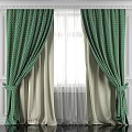 Elegant Gray Linen Curtains With Double Layer Design And Tiebacks For Home Window 3d model