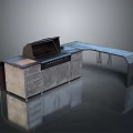 Sleek Modern Kitchen Cabinet With Grill Top Wooden Counter And Storage Drawers