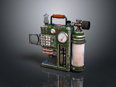 Vintage Green Mechanical Device With Orange Handle Gauges And Gas Cylinder 3d model