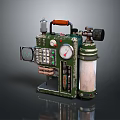 Vintage Green Mechanical Device With Orange Handle Gauges And Gas Cylinder