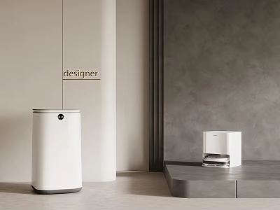 Designer Sleek Cylindrical White Washing Machine In Modern Interior With Square Appliance 3d model
