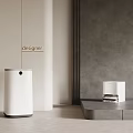 Designer Sleek Cylindrical White Washing Machine In Modern Interior With Square Appliance