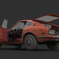 Vintage Orange Sports Car With Open Doors And Trunk In Retro Style