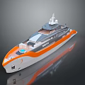 Shell Branded Yacht Featuring Orange And White Exterior Design With Upper Deck 3d model