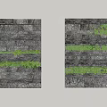 Gray Stone Wall Design With Green Plants And Textured Slabs 3d model