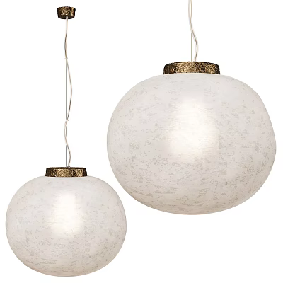 Stylish White Spherical Pendant Lights With Metallic Trim And Textile Shade Design 3d model