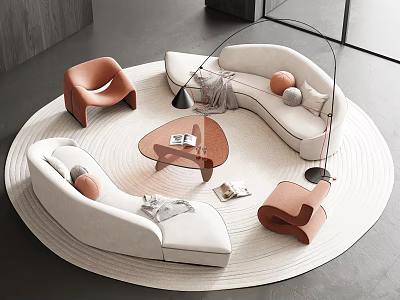 Modern Sofa Coffee Table Set With Round Rug Accent Chairs And Decorative Balls 3d model