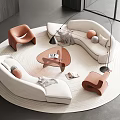 Modern Sofa Coffee Table Set With Round Rug Accent Chairs And Decorative Balls