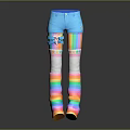Colorful Blue Shorts Paired With Rainbow Striped Stockings And Blue Bow Detail