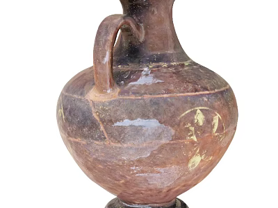 Handmade Brown Glazed Ceramic Vase Featuring Textured Surface And Handle Design 3d model