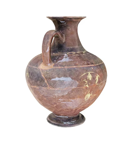 Handmade Brown Glazed Ceramic Vase Featuring Textured Surface And Handle Design 3d model