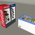 Coca Cola Upright Refrigerator and Chest Freezer Stocked with Beverages and Frozen Foods