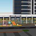 Modern Commercial Landscape With Retail Shops Outdoor Seating And Urban Architecture