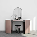 Modern Vanity Table With Arched Mirror Table Lamp Cosmetics Black Stool And Pink Cabinet 3d model