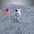 Man Standing on Moon Surface with American Flag and Footprints 3d model