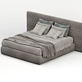 Modern Gray Double Bed With Quilted Headboard Pillows And Blanket 3d model