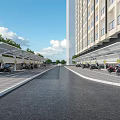 Canopy Covered Parking Area With Parked Motorcycles Next To High Rise Building