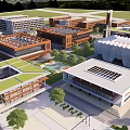 Modern School Buildings With Green Roofs And Varied Architectural Designs In Landscaped Campus