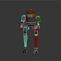 Vintage Metal Robot Character With Green Copper Body And Mechanical Limbs Standing On Dark Background