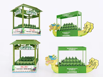 Commercial Display Equipment Green Multi tiered Stands With Dragon Boat Elements For Displaying Products 3d model