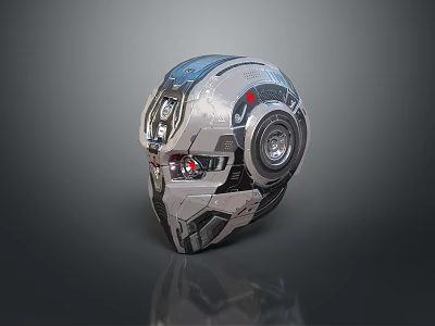 Modern Mechanical Weapon Helmet With Advanced Design Metallic Structure And Red Accents 3d model