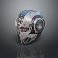 Modern Mechanical Weapon Helmet With Advanced Design Metallic Structure And Red Accents 3d model