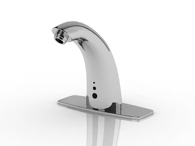 Modern Chrome Automatic Sensor Faucet With Sleek Curved Design And Square Base 3d model