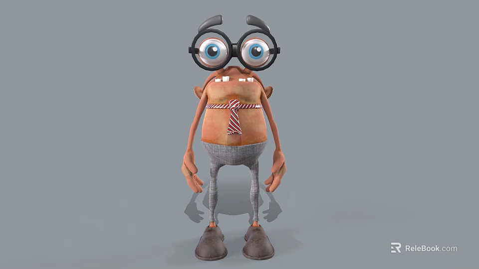 Cartoon Game Character With Big Eyes Large Glasses And Striped Tie 3d model