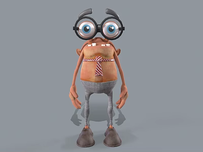 Cartoon Game Character With Big Eyes Large Glasses And Striped Tie 3d model