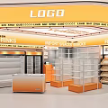 Supermarket Retail Interior With Drinks Section Import Snacks Shelves And Fruits Display Refrigerators