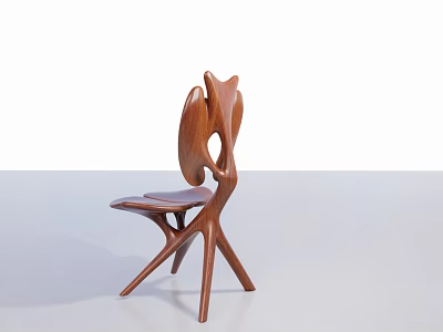 Modern Single Wooden Chair Featuring Unique Curved Back and Crossed Legs Design 3d model