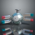 Silver Spherical Metal Object With Red Blue Magnets And Reflective Surface 3d model