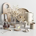 Natural Style Tableware Set With Glass Ceramic And Woven Pieces 3d model
