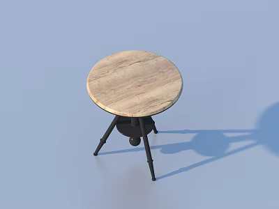 Round Modern Dining Table With Wooden Textured Tabletop And Black Tripod Legs 3d model