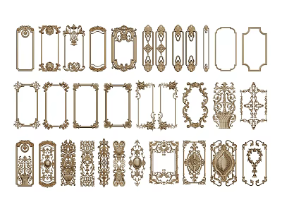 Carved Decorative Frames And Panels In Various Shapes With Intricate Artistic Patterns 3d model