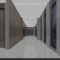 Modern Office Corridor With Bright Marble Floor Wooden Walls And Large Glass Windows