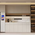 Modern Kitchen With Glass Door Wine Cabinet Displaying Wine Bottles And Glassware