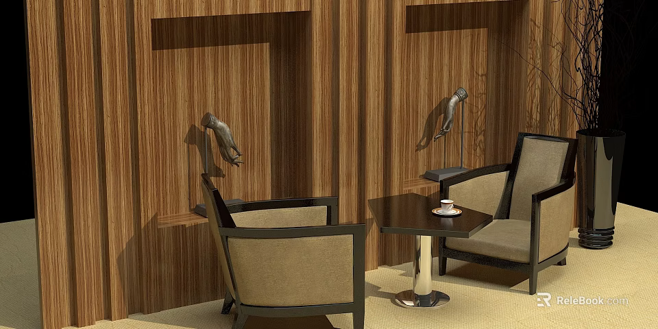 Leisure Sofa Set With Two Accent Chairs Wooden Wall Bird Decor And Coffee Table 3d model 