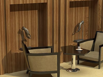 Leisure Sofa Set With Two Accent Chairs Wooden Wall Bird Decor And Coffee Table 3d model